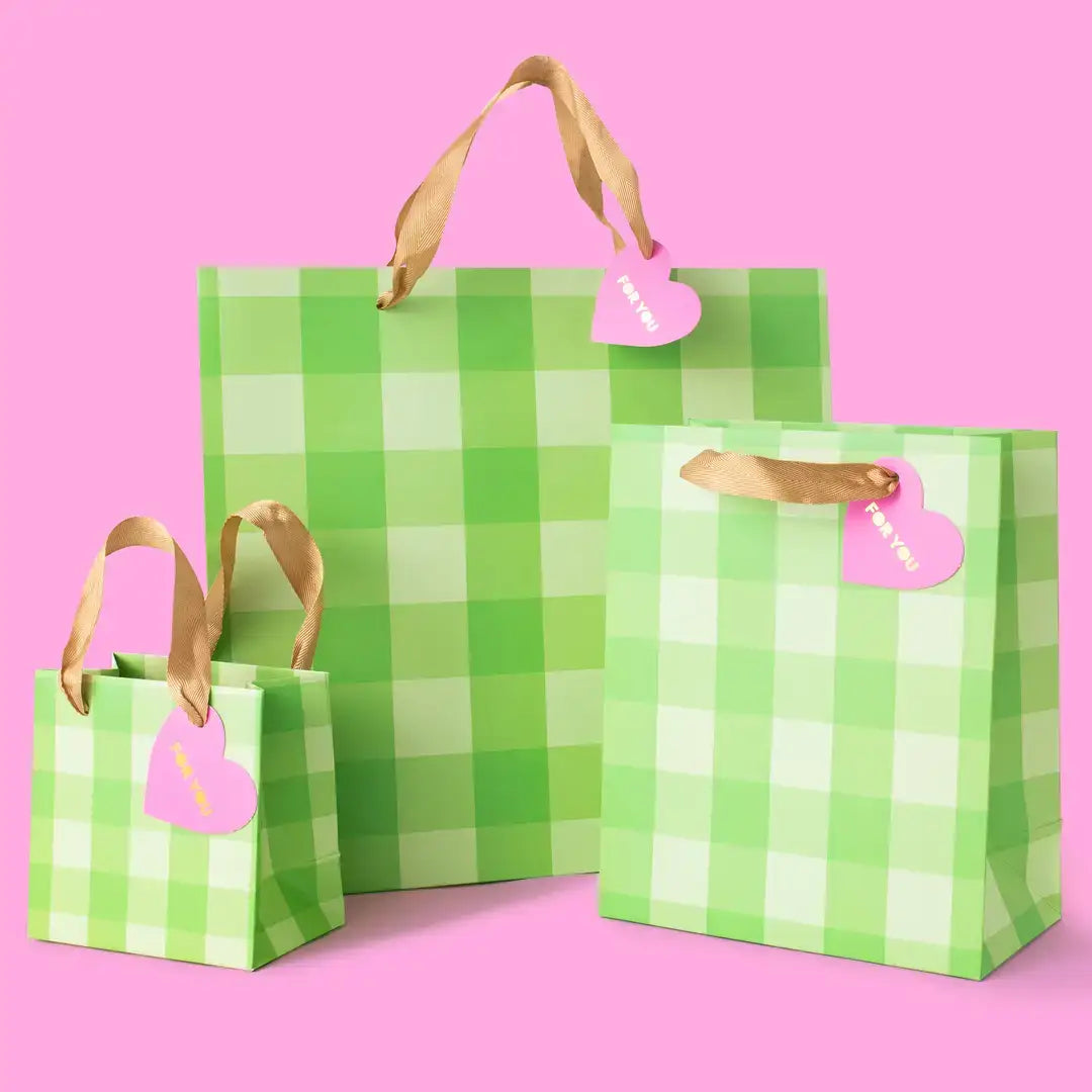 Gift Bags - Green Gingham - Assorted Sizes