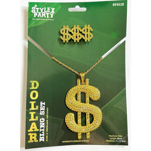 Dollar Bling Jewellery Set Fancy Dress Gangster Accessories - Front & Company: Gift Store