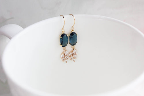 Sparkling Crystal Earrings | Leaf Earring | Blue Earrings - Front & Company: Gift Store