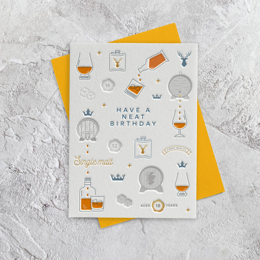 Whisky Birthday Letterpress Style Card