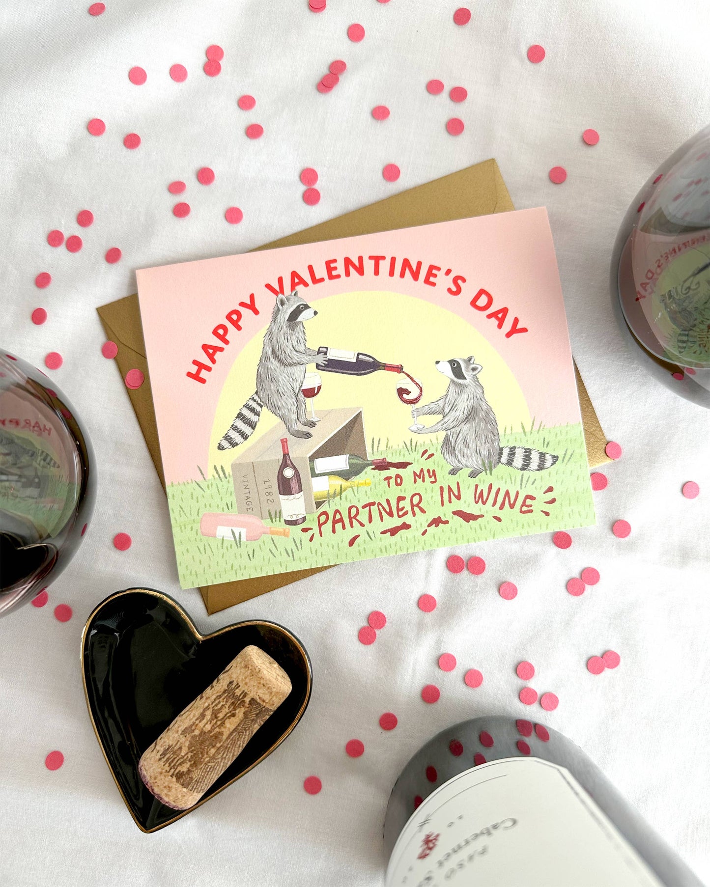 Raccoon Partner in Wine Valentine Card