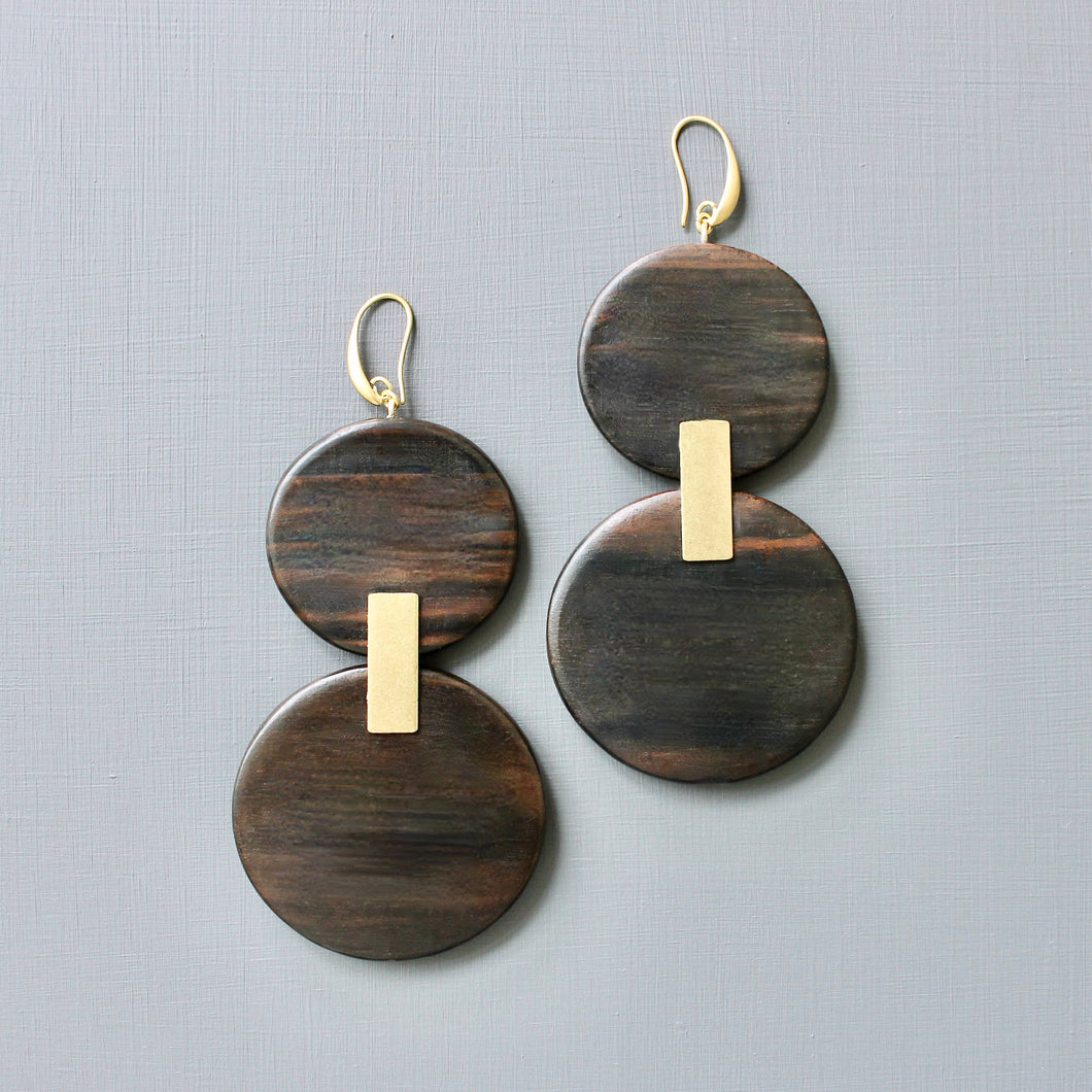 JLTE71 ebony wood shoulder duster earrings