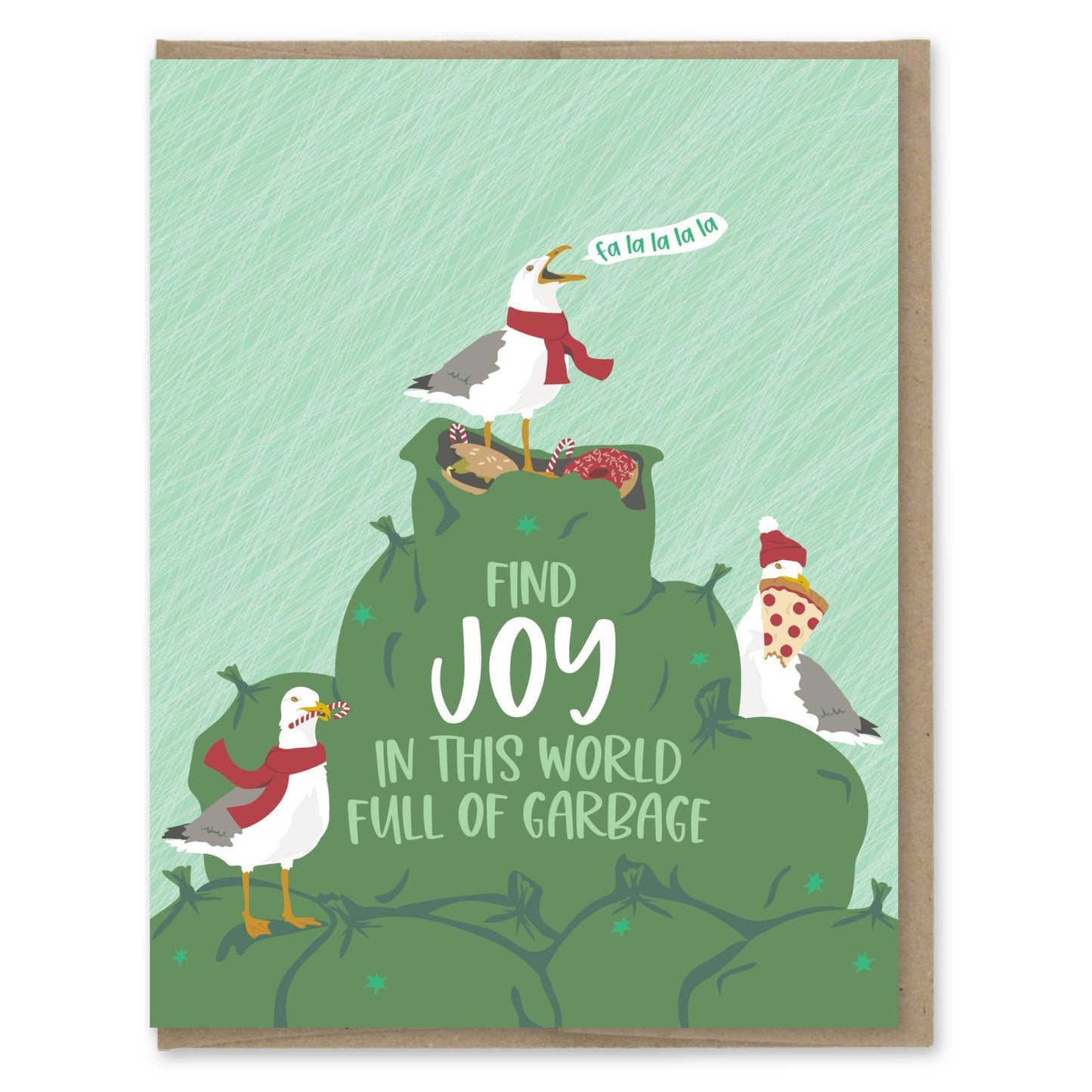 Find Joy in Garbage Seagulls Holiday Card