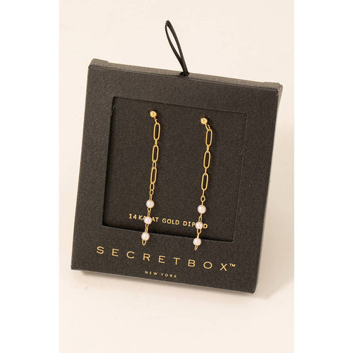 Secret Box Gold Dipped Pearl And Chain Dangle Earrings - Front & Company: Gift Store