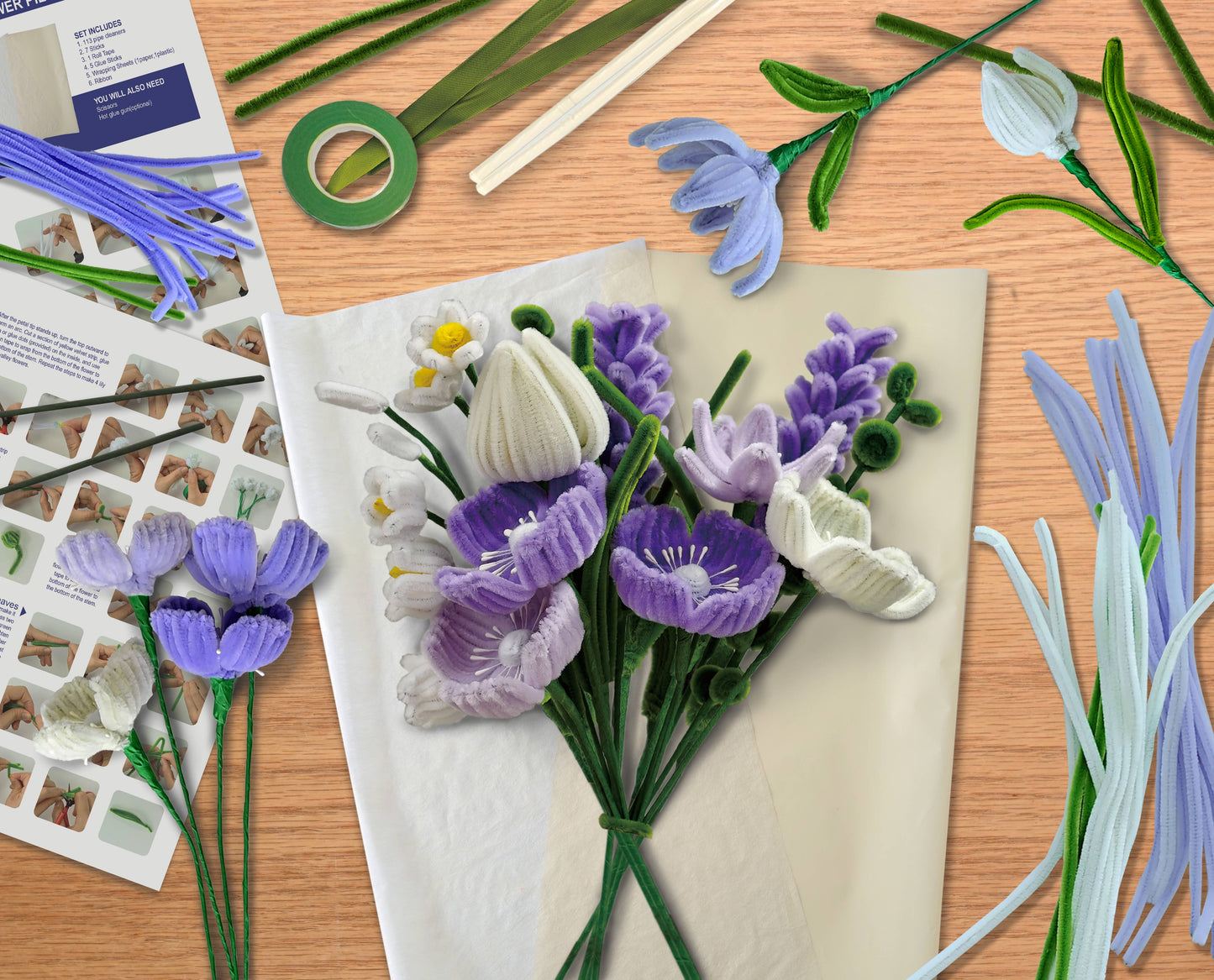 DIY Chenille Flower Bouquet Kit – Purple Mix