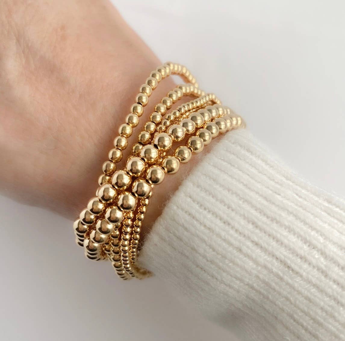 Gold Beads Bracelets- 14K Gold Steel Bead Stretch Bracelets