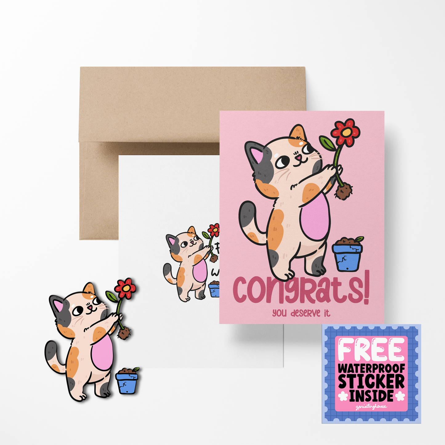 Cali-flower Cats Greeting Card