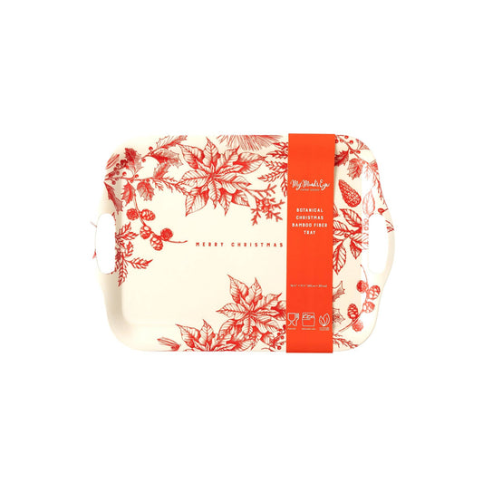 BEC931 - Red Floral Merry Christmas Reusable Bamboo Tray