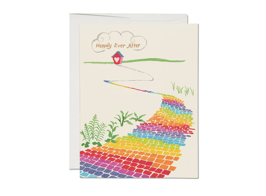 Rainbow Brick Road wedding greeting card