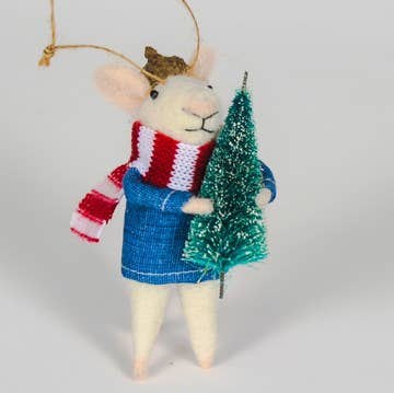 Felt Mouse With Stripey Scarf And Tree - Front & Company: Gift Store