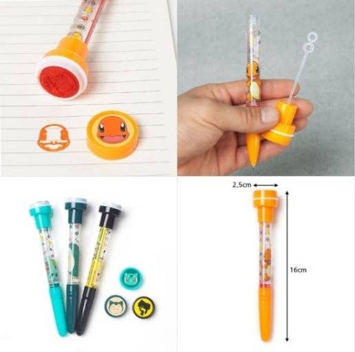 Pokemon Bubble Stamp + Ballpoint Pen + Bubble Wand