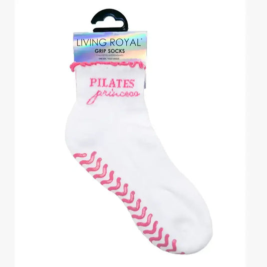 Bottom Grip Ankle Socks w/ Ruffles - Downward Dog - White