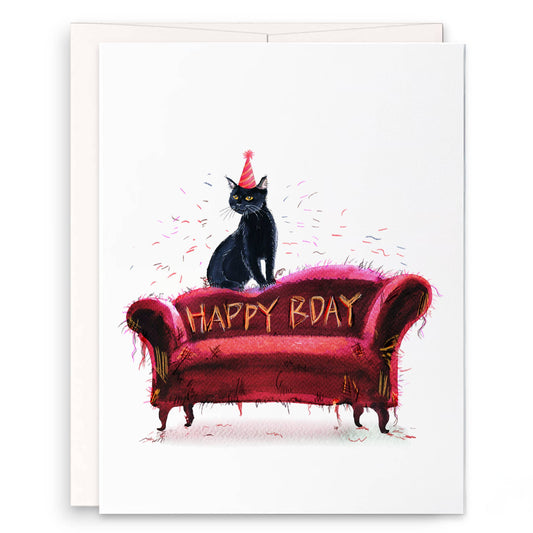 Naughty Cat Scratch Couch Birthday Card Funny