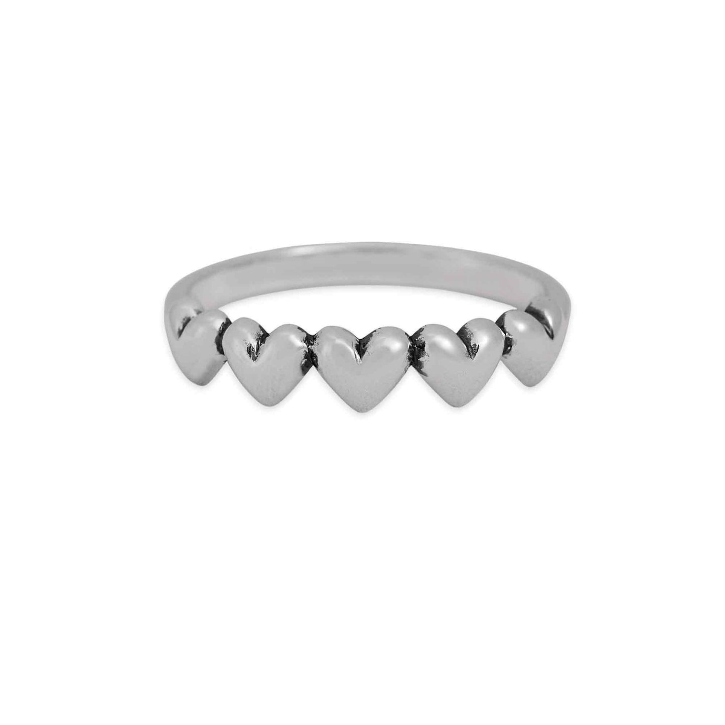 Sterling Silver Five Hearts Ring
