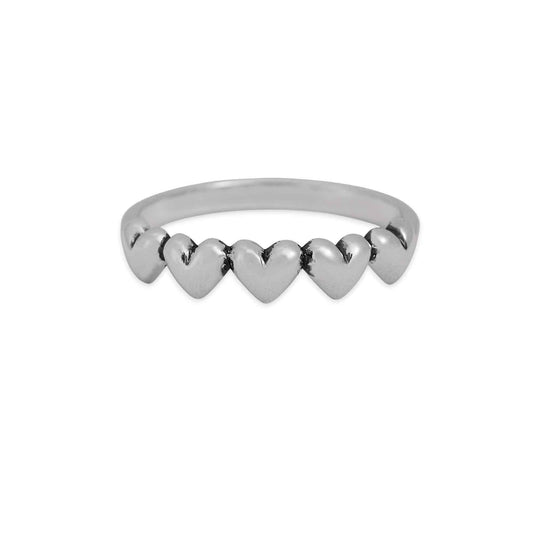 Sterling Silver Five Hearts Ring