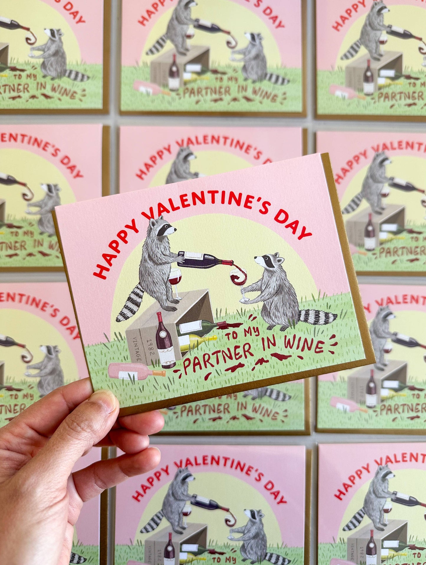 Raccoon Partner in Wine Valentine Card