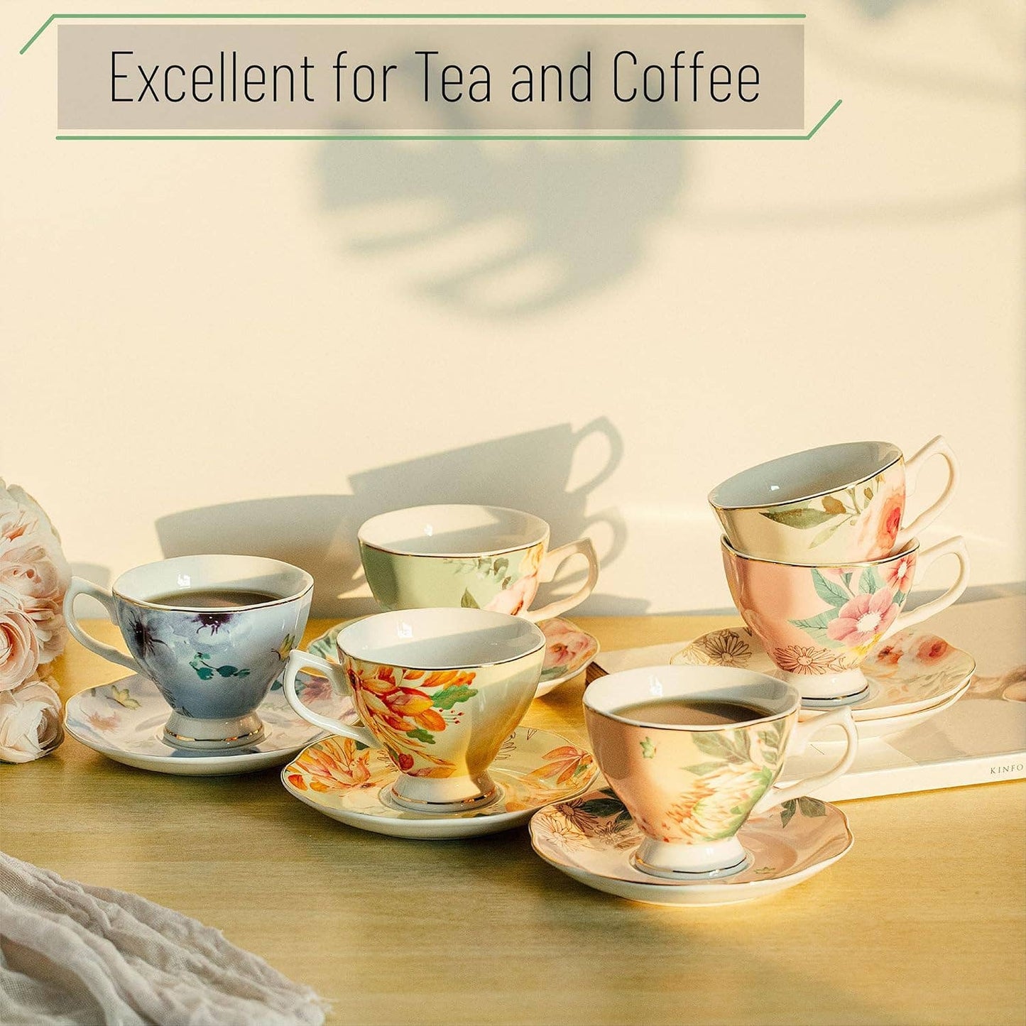 Floral Tea Cups & Saucers 8 oz