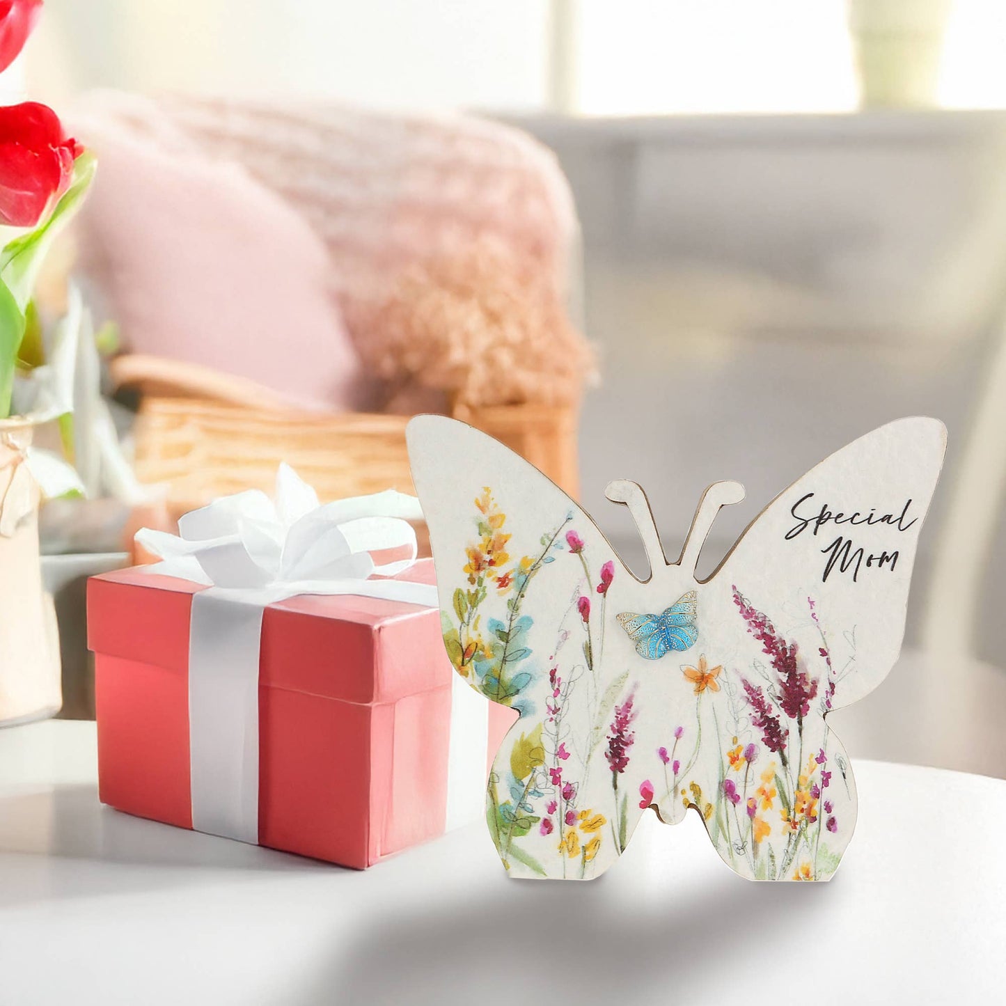 Mom - 5" MDF Butterfly Plaque