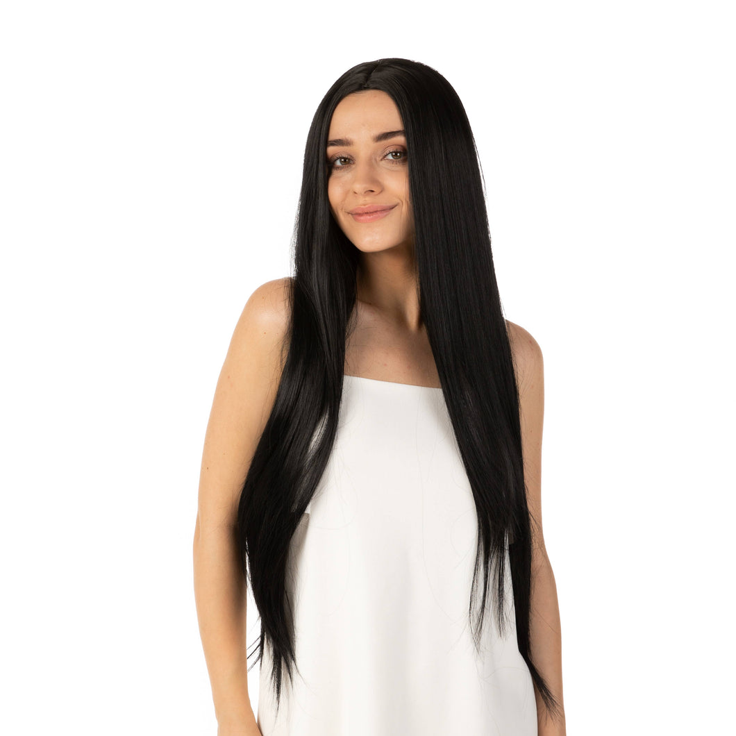 Long Black Wig Synthetic Hair Fancy Dress Costume Halloween