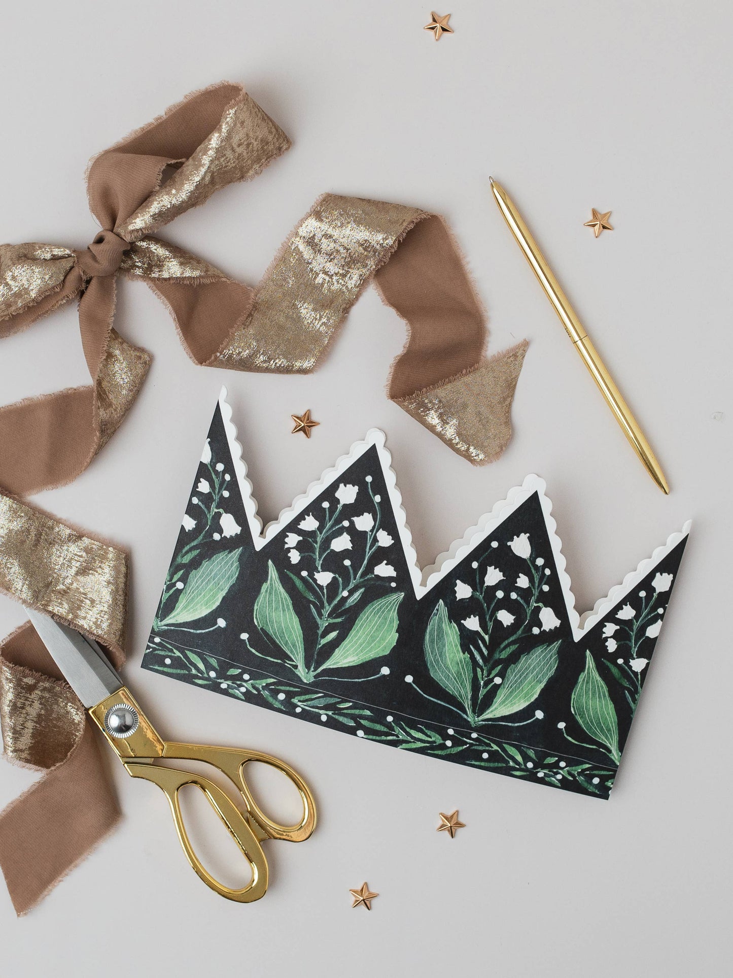 BOTANICAL PARTY HAT CROWN CARD LILY OF THE VALLEY