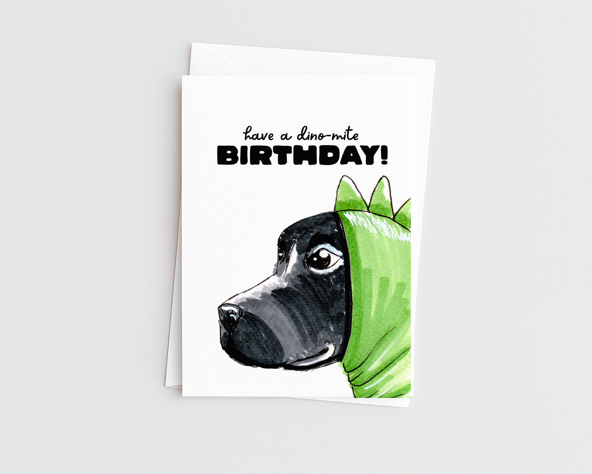 Dino-mite Birthday- Animal Pun Dog Lover Birthday Card
