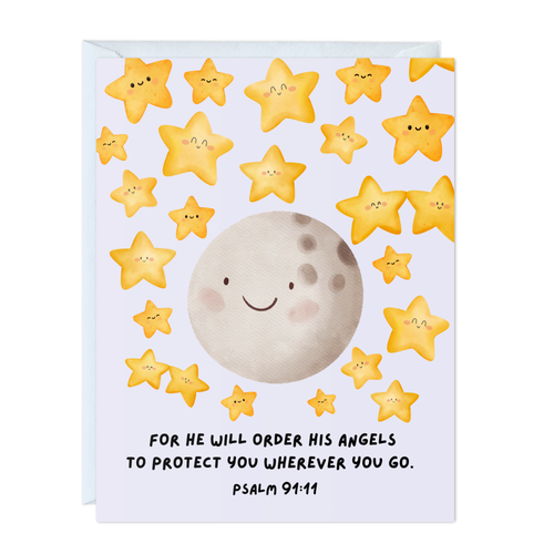 Cute Religious Bible Quote Greeting Card (Angles Protect) - Front & Company: Gift Store