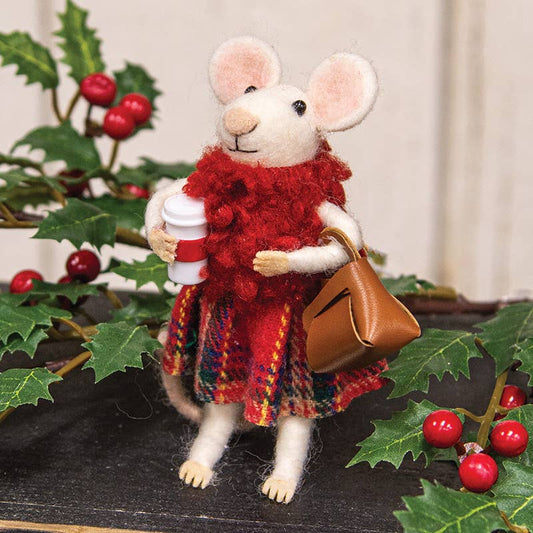 Festive Fashion Coffee Mouse Felted Ornament