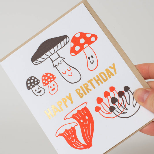 Birthday Mushrooms Letterpress Greeting Card by Fugu Fugu