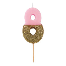 Load image into Gallery viewer, Pink and Gold Glitter Number Candle, 0-9
