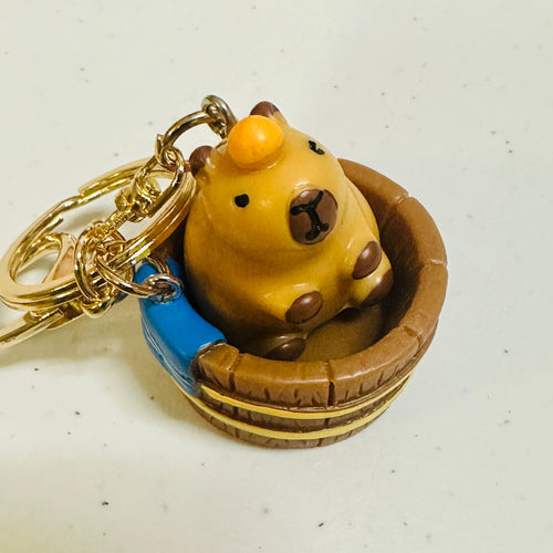 Capybara Bathtub Figurine Keychain Orange Acrylic Key Charm - Front & Company: Gift Store