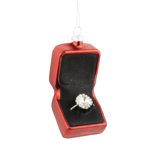 A17740:Glass ring in box ornament, 3 in