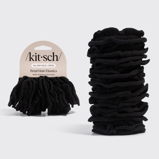 Recycled Fabric Petal Hair Elastics 10pc Set - Black