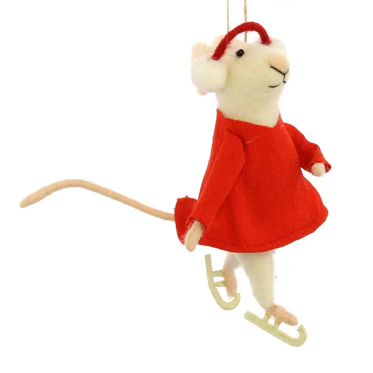 Felt Mouse Ornament - Figure Skating Gal Mouse