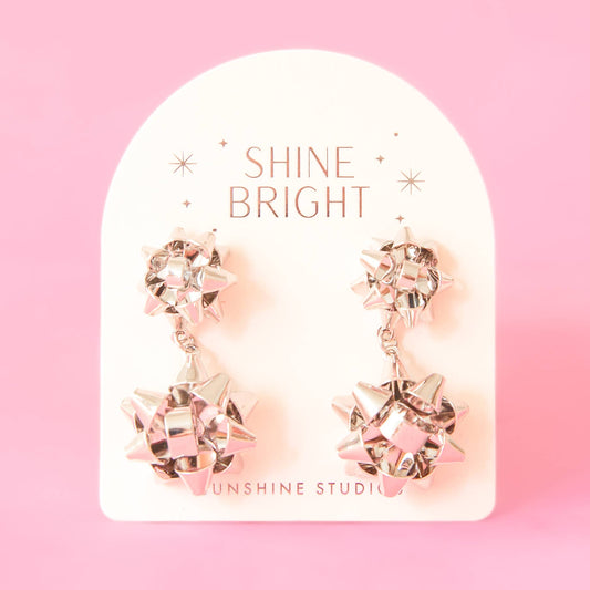 Holiday Bow Earrings | Double | Silver
