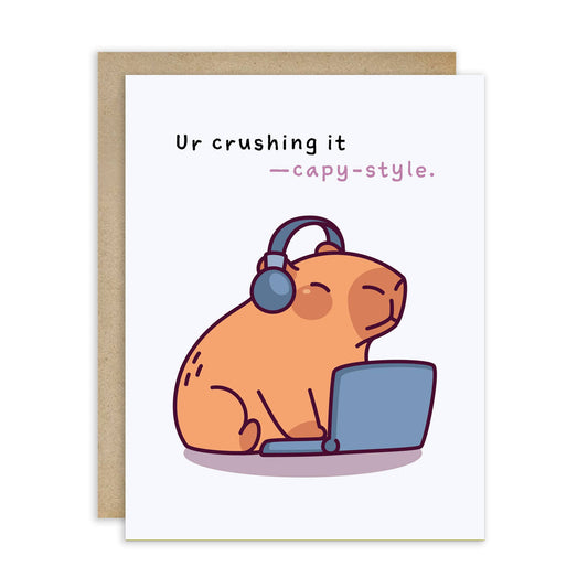 Crushing It Capybara Support Cards | Cute Animal Encouragement Get Well Friends