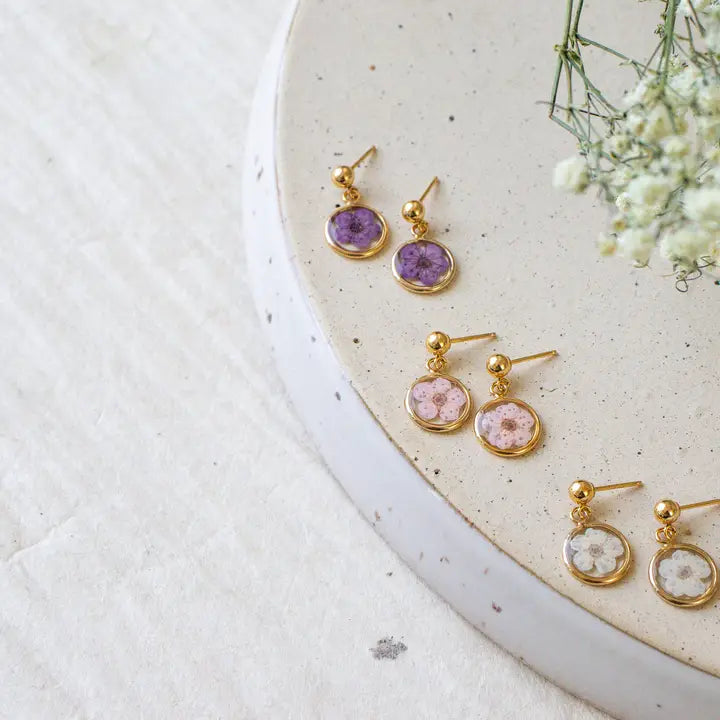 Pressed Flower Dangle Earrings