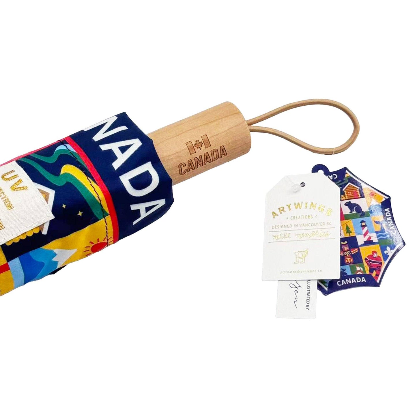 Canada Heritage Icon Collage Folding Umbrella - Premium UV Protection Sun & Rain Travel Parasol
