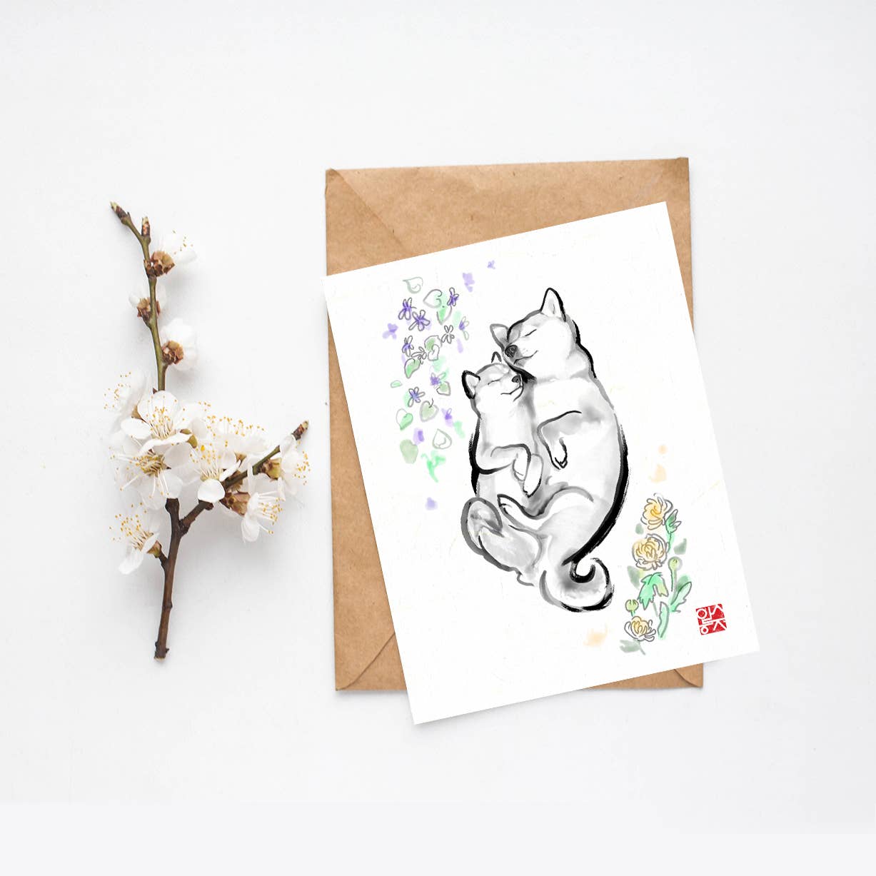 My Mum(Mom) Loves Violets Greeting Card | Sumi-e Ink Mother