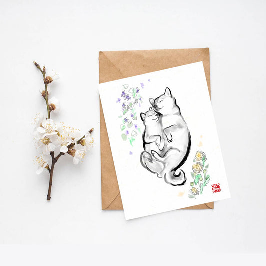 My Mum(Mom) Loves Violets Greeting Card | Sumi-e Ink Mother