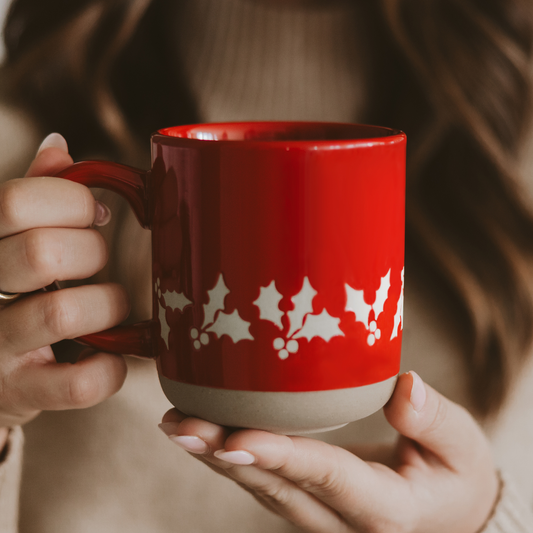 *NEW* Red Holly Stoneware Coffee Mug - Christmas Decor