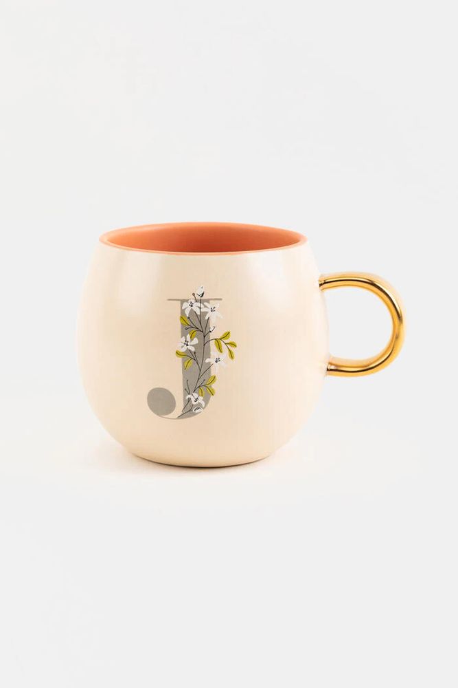 Monogram Floral Round Ceramic Mug 14oz