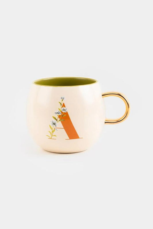 Monogram Floral Round Ceramic Mug 14oz