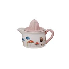 22 oz. Hand-Painted Stoneware Juicer/Pitcher w/ Mushrooms, Set of 2