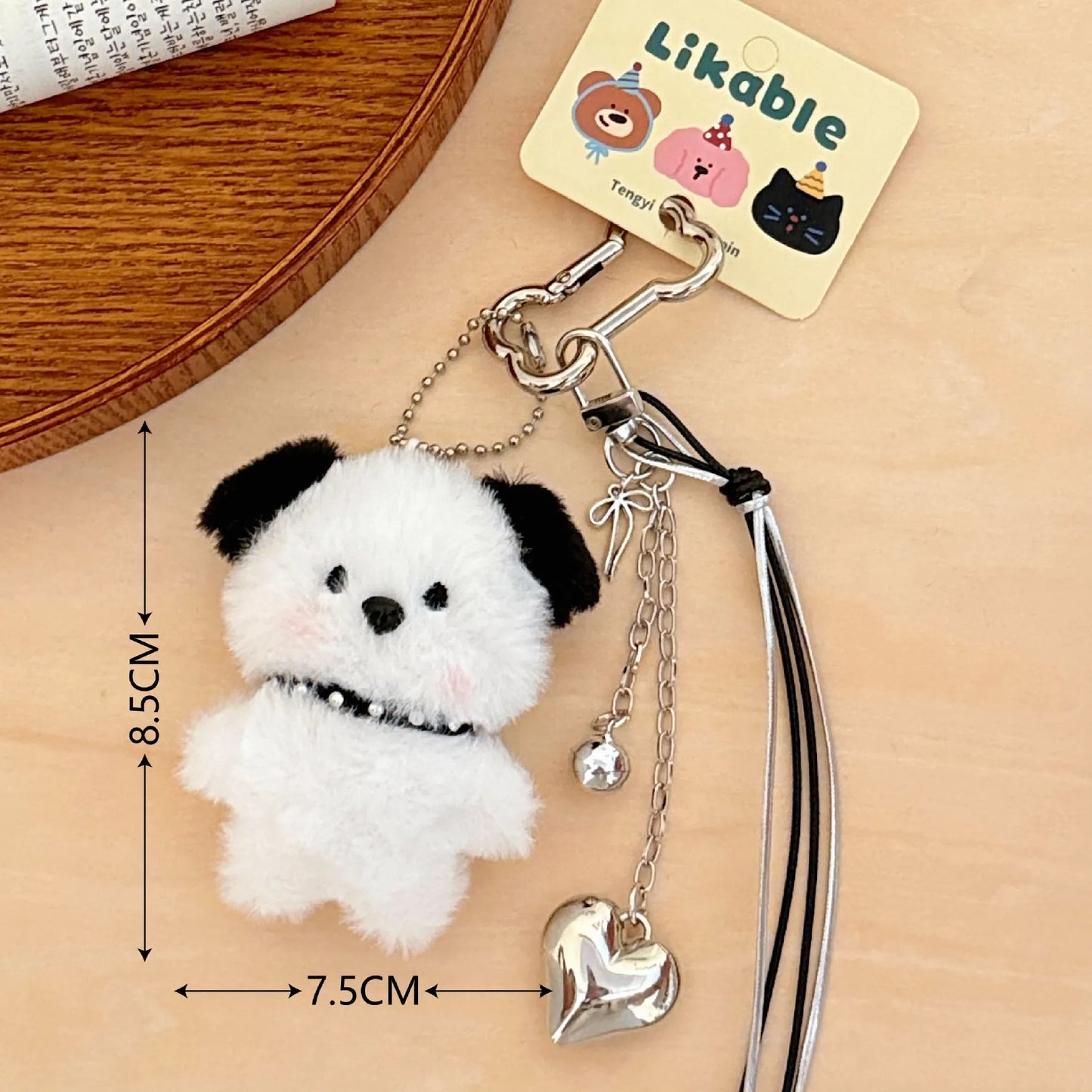 Black Dog White Ears Silver Bone Carabiner & Charms Key Ring