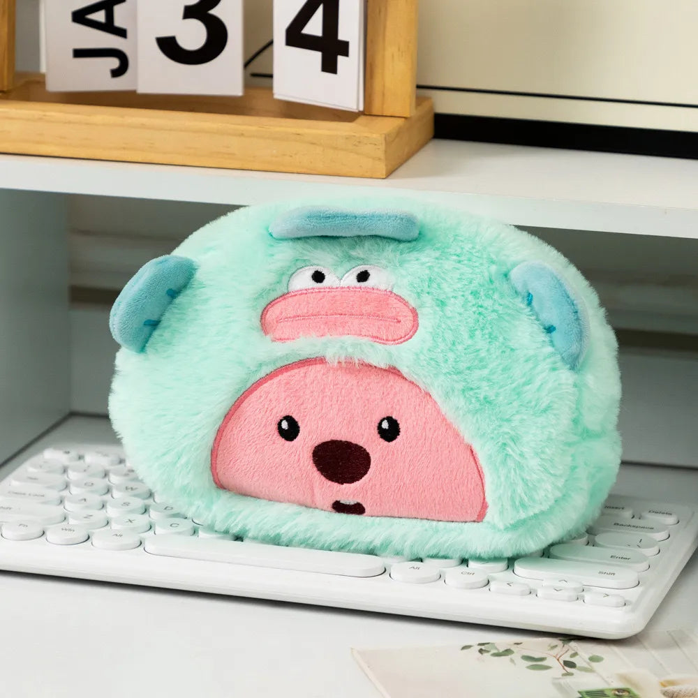 Loopy Pink Beaver Hangyodon Green Plush Hat Cosmetic Pouch