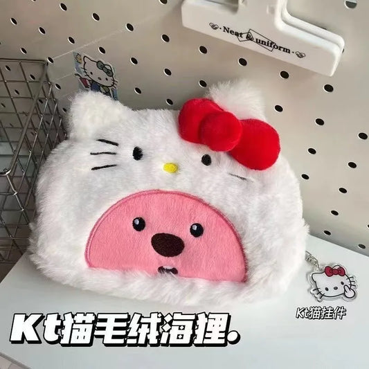Loopy Pink Beaver Hello Kitty White Cosmetic Pouch