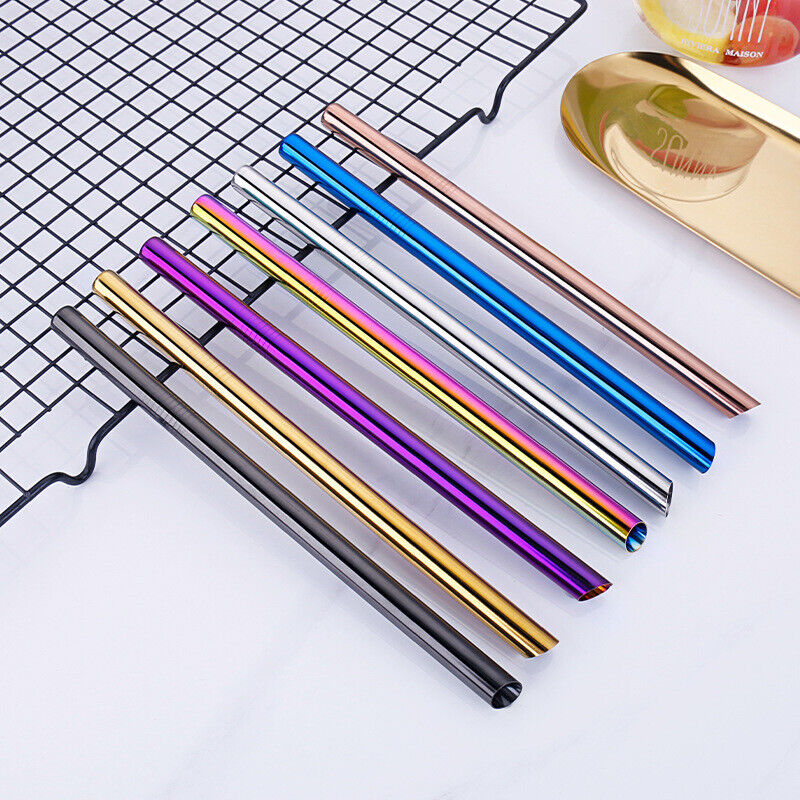 Premium Stainless Steel Extra Wide Reusable Pointed End Metal Bubble Tea Straw