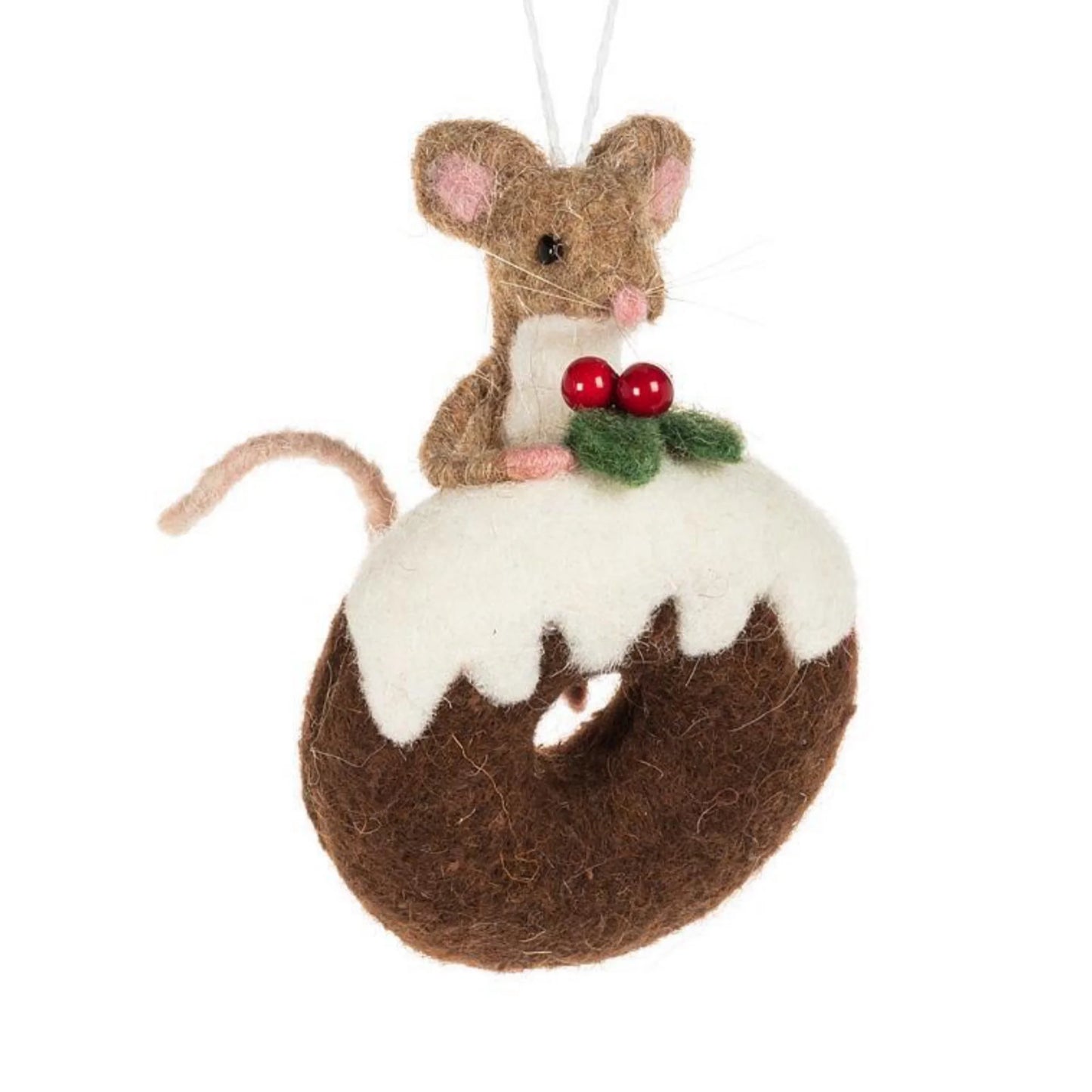 Felt Mouse on Donut Ornament-5"H