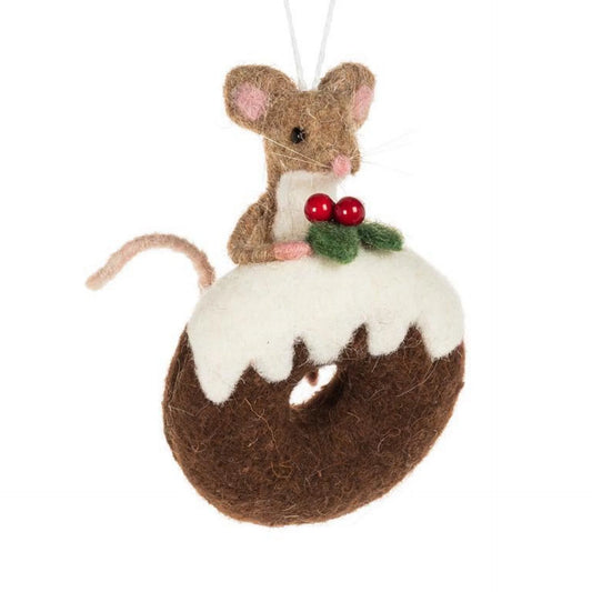 Felt Mouse on Donut Ornament-5"H