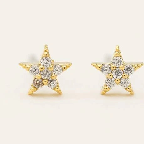 Crystal Star Stud Earrings Gold